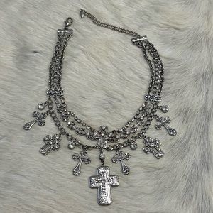 Western Rodeo Silver Cross Choker Necklace